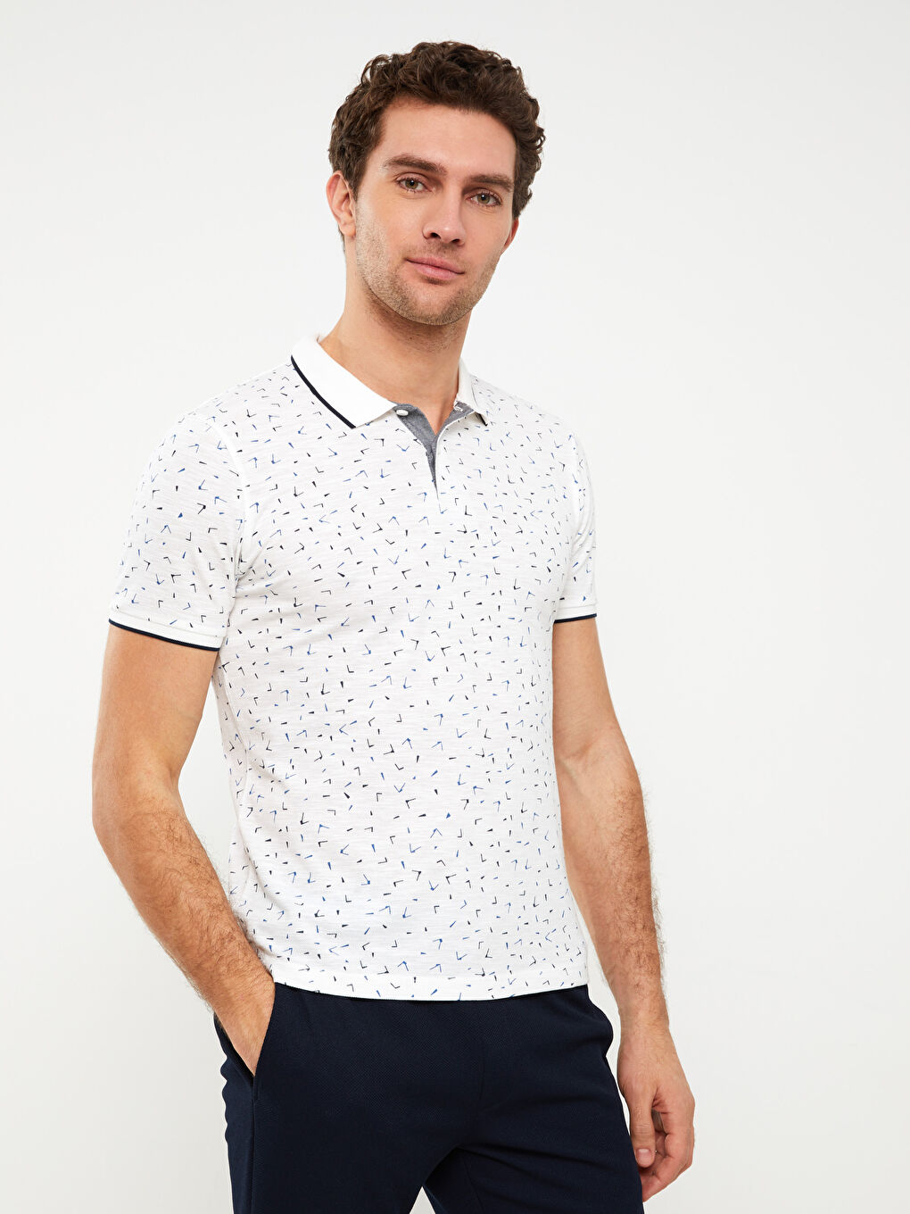Polo Neck Short Sleeve Patterned Pique Men's T-Shirt-1