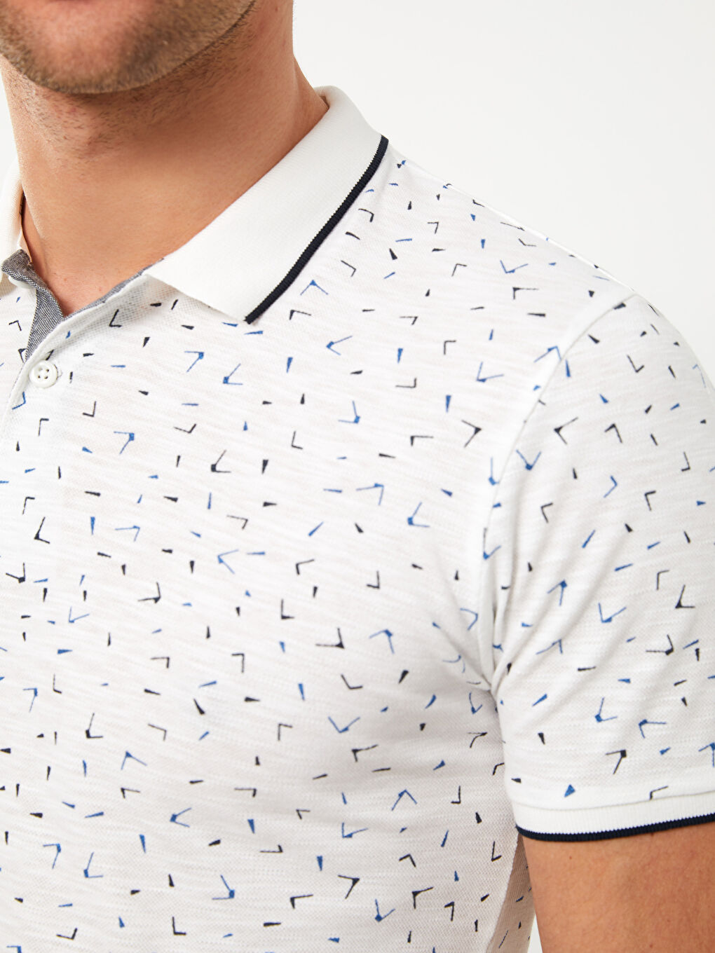 Polo Neck Short Sleeve Patterned Pique Men's T-Shirt-3