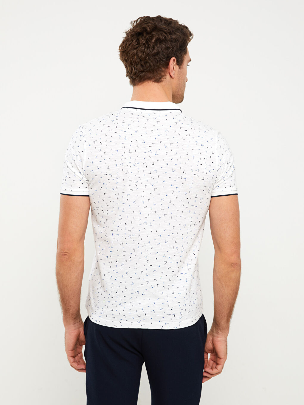 Polo Neck Short Sleeve Patterned Pique Men's T-Shirt-4