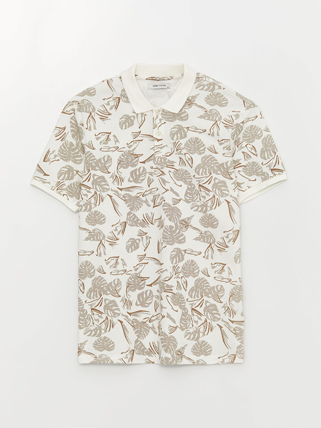 Bej Polo Yaka Kısa Kollu Desenli Pike Erkek Tişört-5