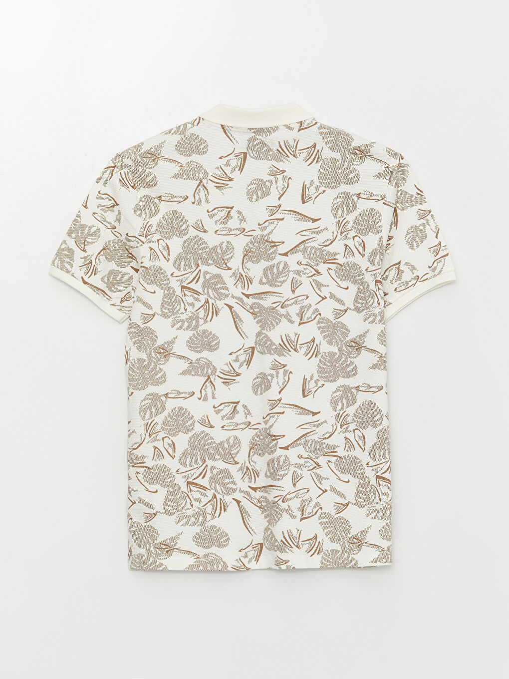 Bej Polo Yaka Kısa Kollu Desenli Pike Erkek Tişört-6