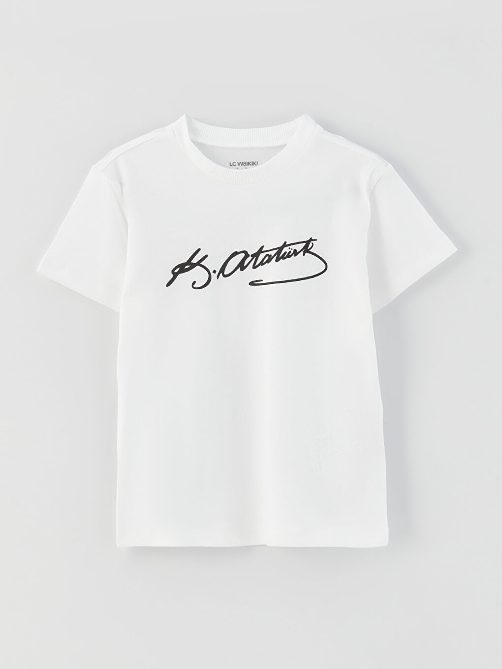 Beyaz Bisiklet Yaka Kısa kollu Atatürk İmza Baskılı Erkek Bebek Tişört-4