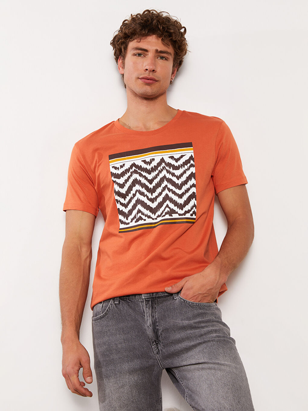Crew Neck Short Sleeve Printed Combed Cotton Men's T-shirt