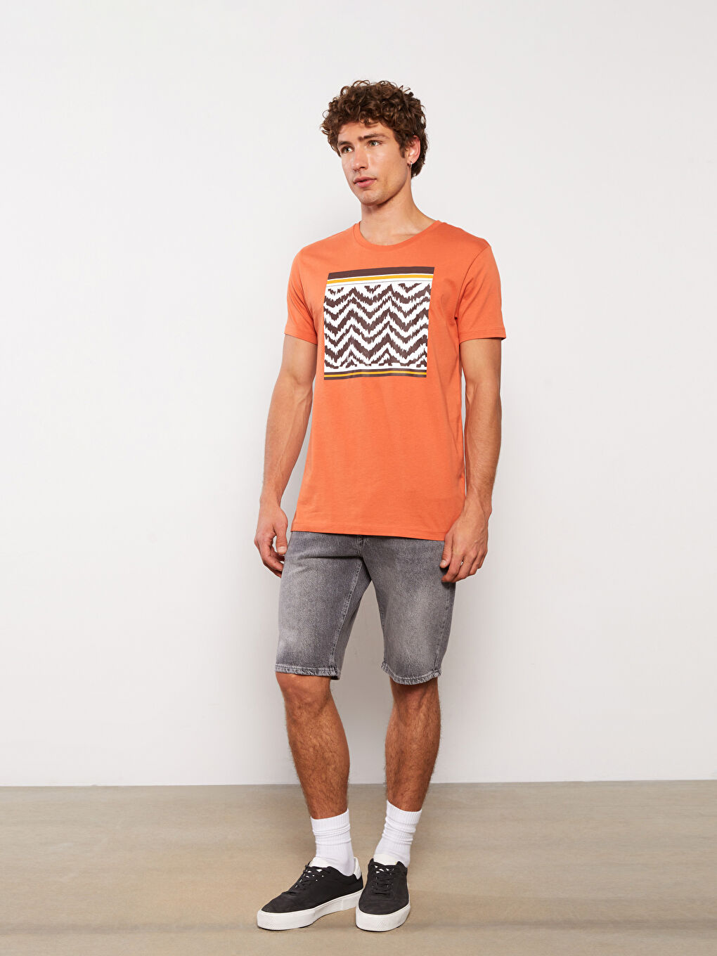 Crew Neck Short Sleeve Printed Combed Cotton Men's T-shirt-1