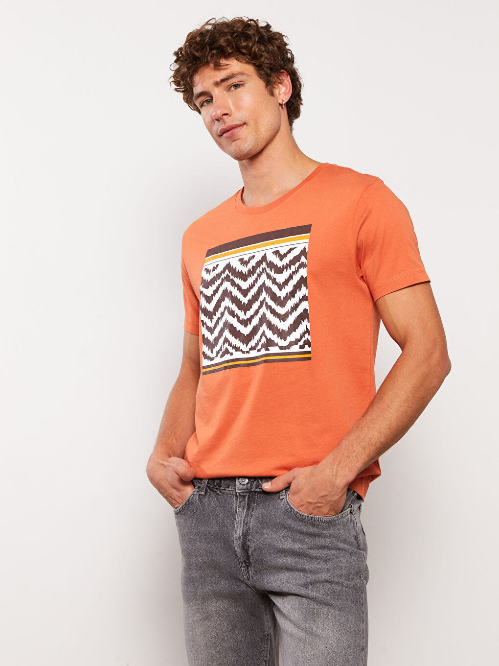 Crew Neck Short Sleeve Printed Combed Cotton Men's T-shirt-2