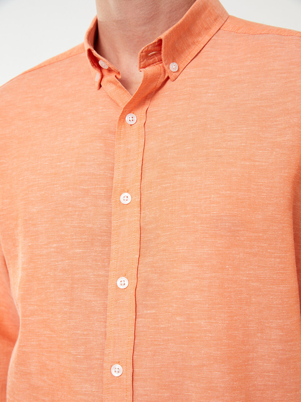 Ерлерге арналған стандартты пішім ұзын жең зығыр қоспасы жейде-4