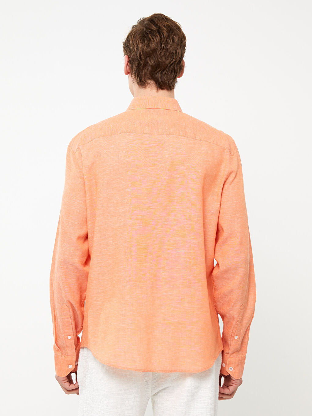 Ерлерге арналған стандартты пішім ұзын жең зығыр қоспасы жейде-5