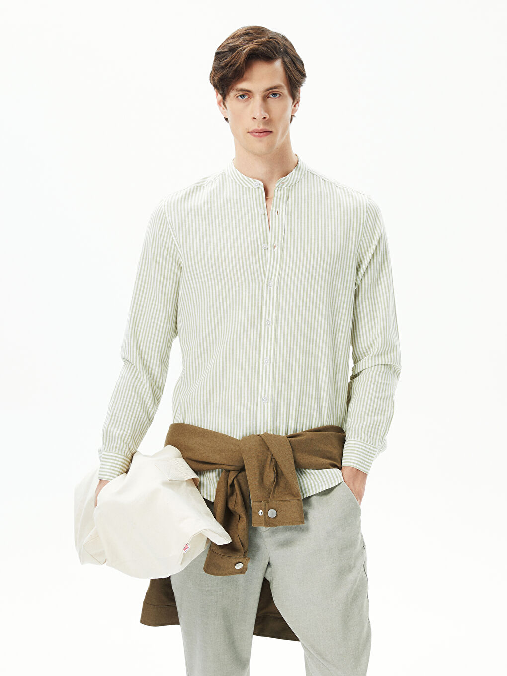 قميص رجالي كم طويل مخطط بقصة عادية-2