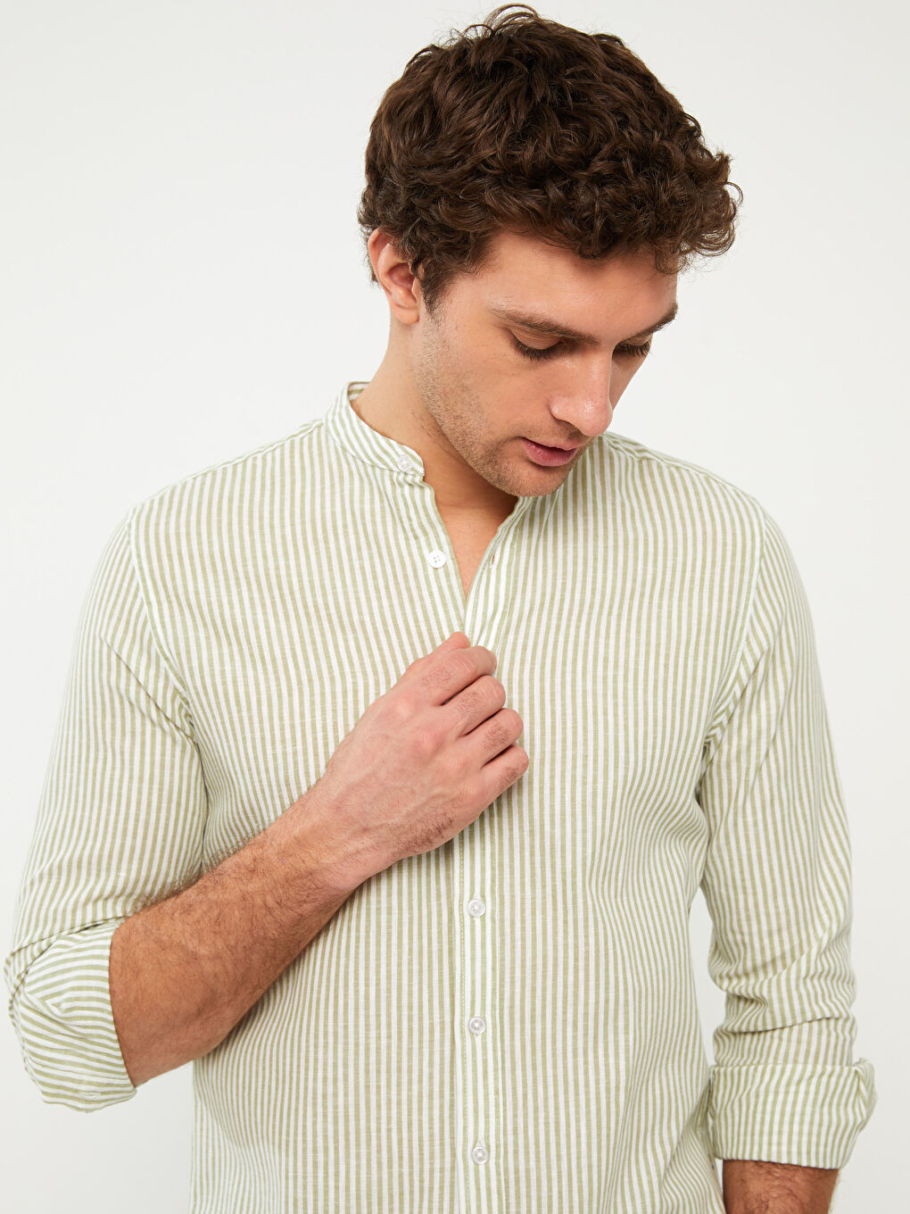 قميص رجالي كم طويل مخطط بقصة عادية-3