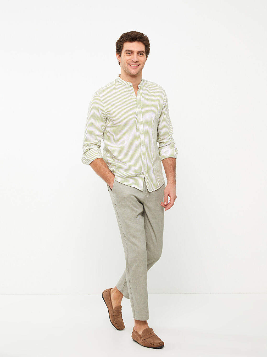 قميص رجالي كم طويل مخطط بقصة عادية-4