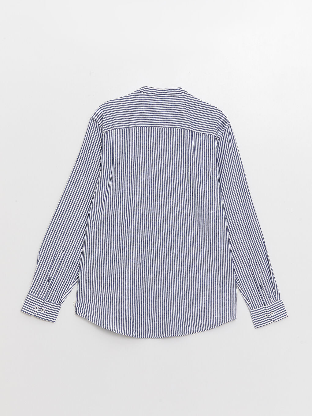 Lacivert Regular Fit Uzun Kollu Çizgili Keten Karışımlı Erkek Gömlek-6