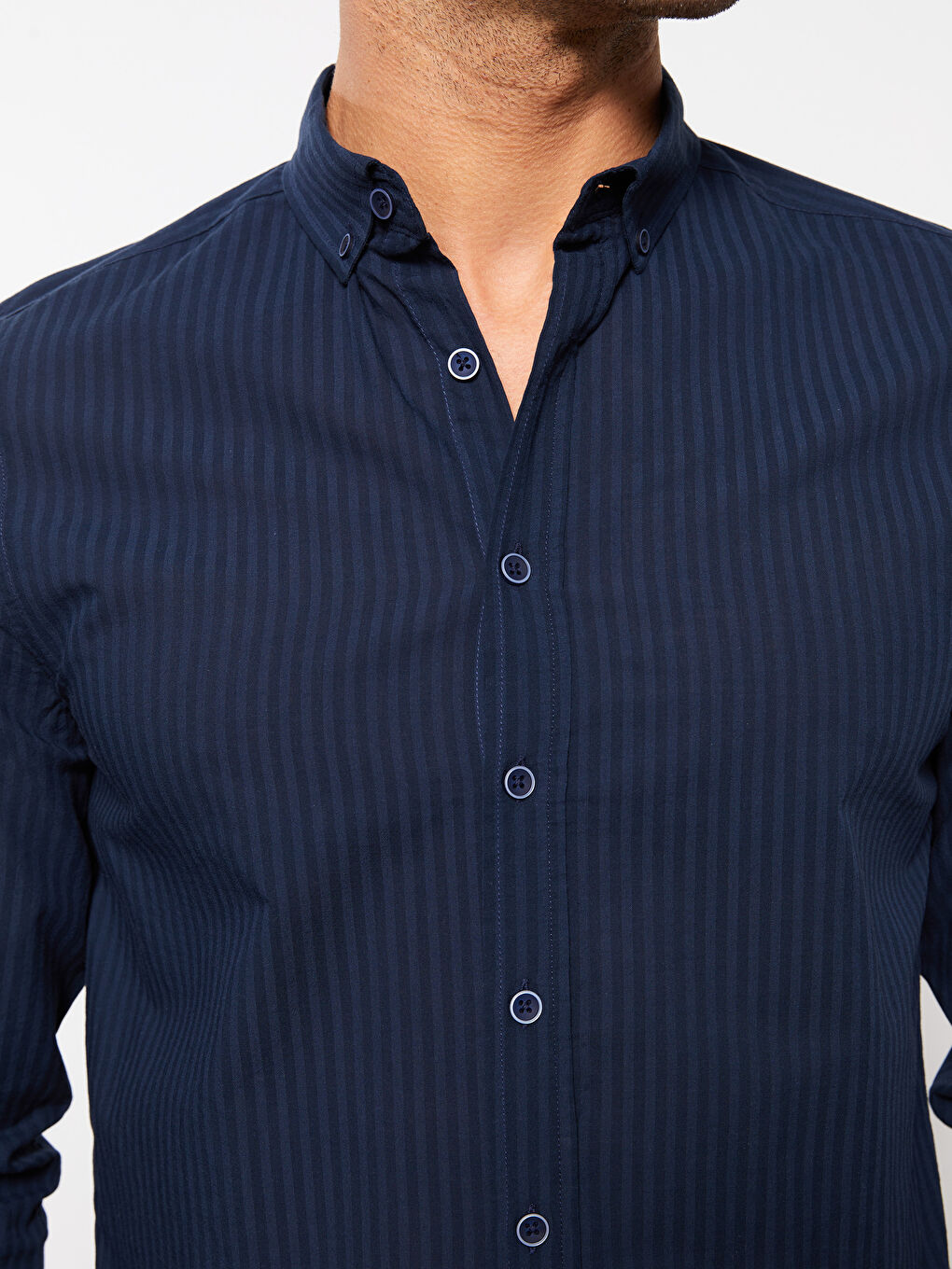 ерлерге арналған ұзын жең жолақты стандартты пішім жейде-3