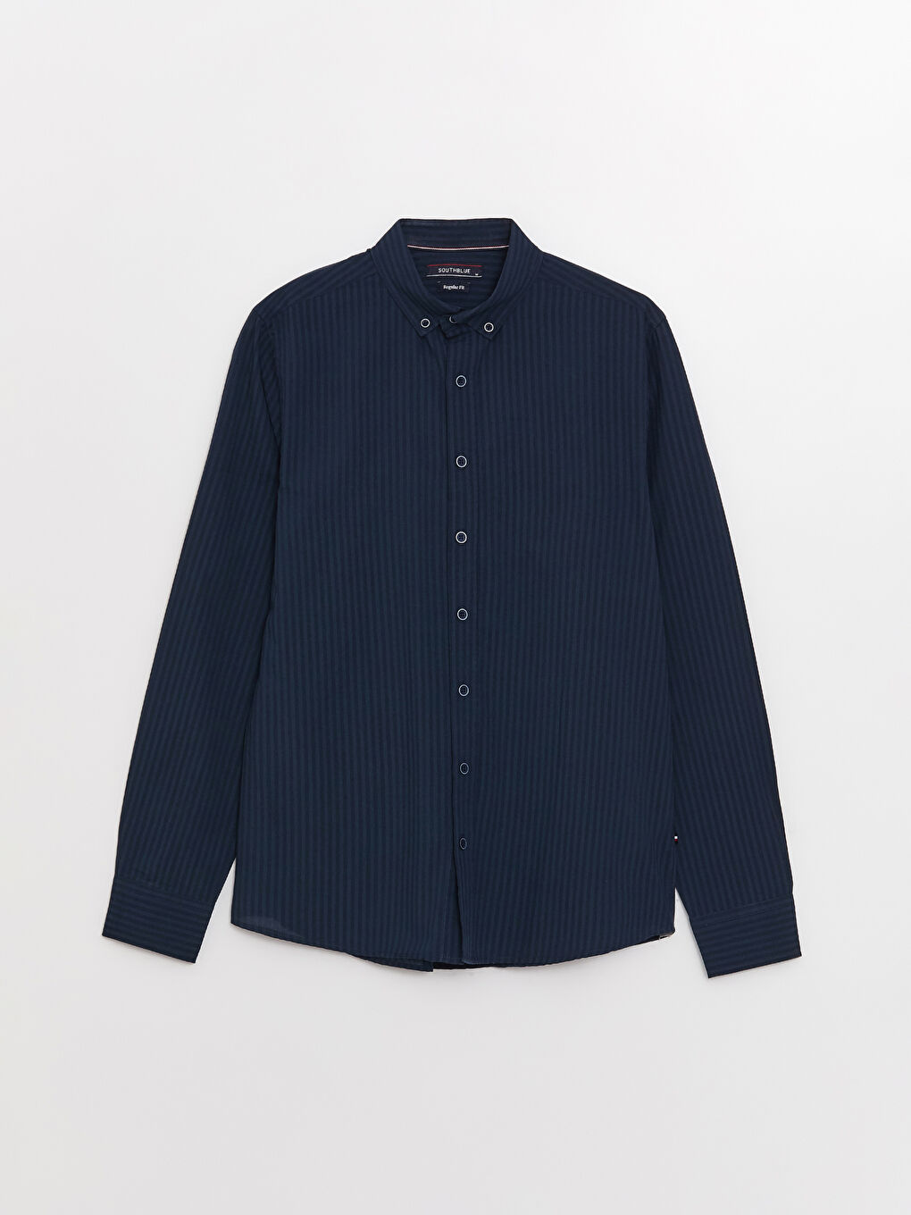 ерлерге арналған ұзын жең жолақты стандартты пішім жейде-5