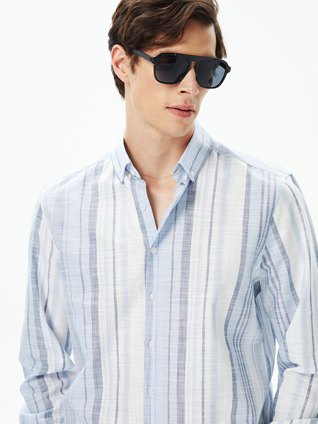 Mavi Regular Fit Uzun Kollu Çizgili Poplin Erkek Gömlek