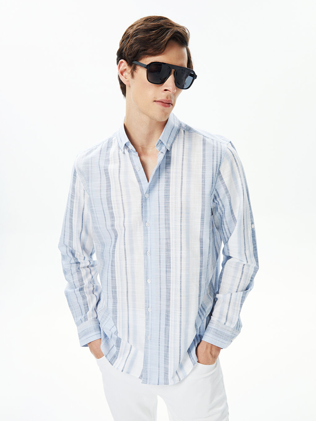 Mavi Regular Fit Uzun Kollu Çizgili Poplin Erkek Gömlek-2