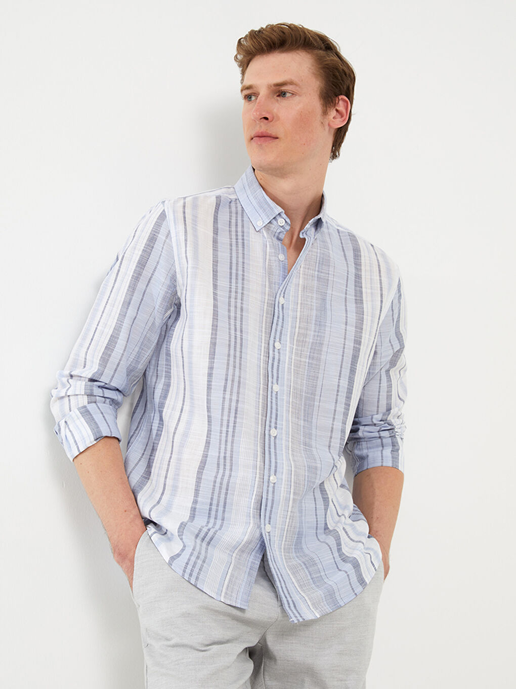 Mavi Regular Fit Uzun Kollu Çizgili Poplin Erkek Gömlek-1