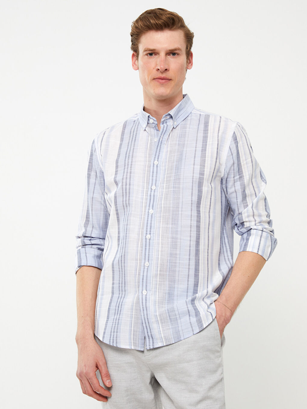 Mavi Regular Fit Uzun Kollu Çizgili Poplin Erkek Gömlek-3