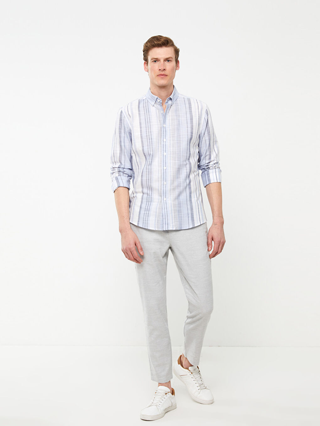 Mavi Regular Fit Uzun Kollu Çizgili Poplin Erkek Gömlek-5