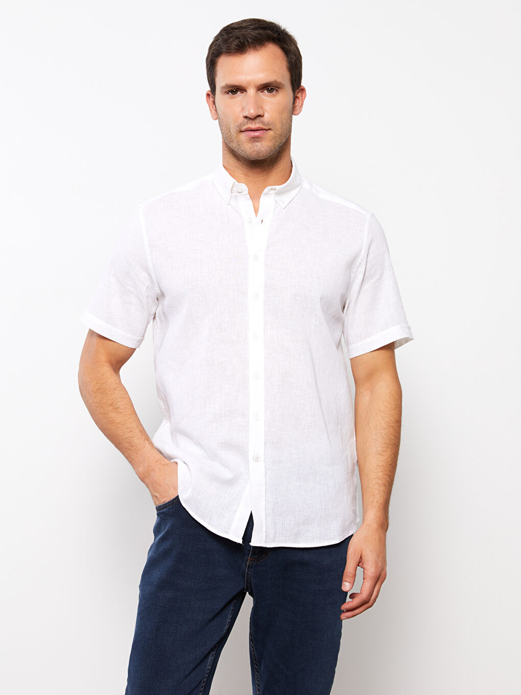 قميص رجالي بكم قصير بقصة عادية-1