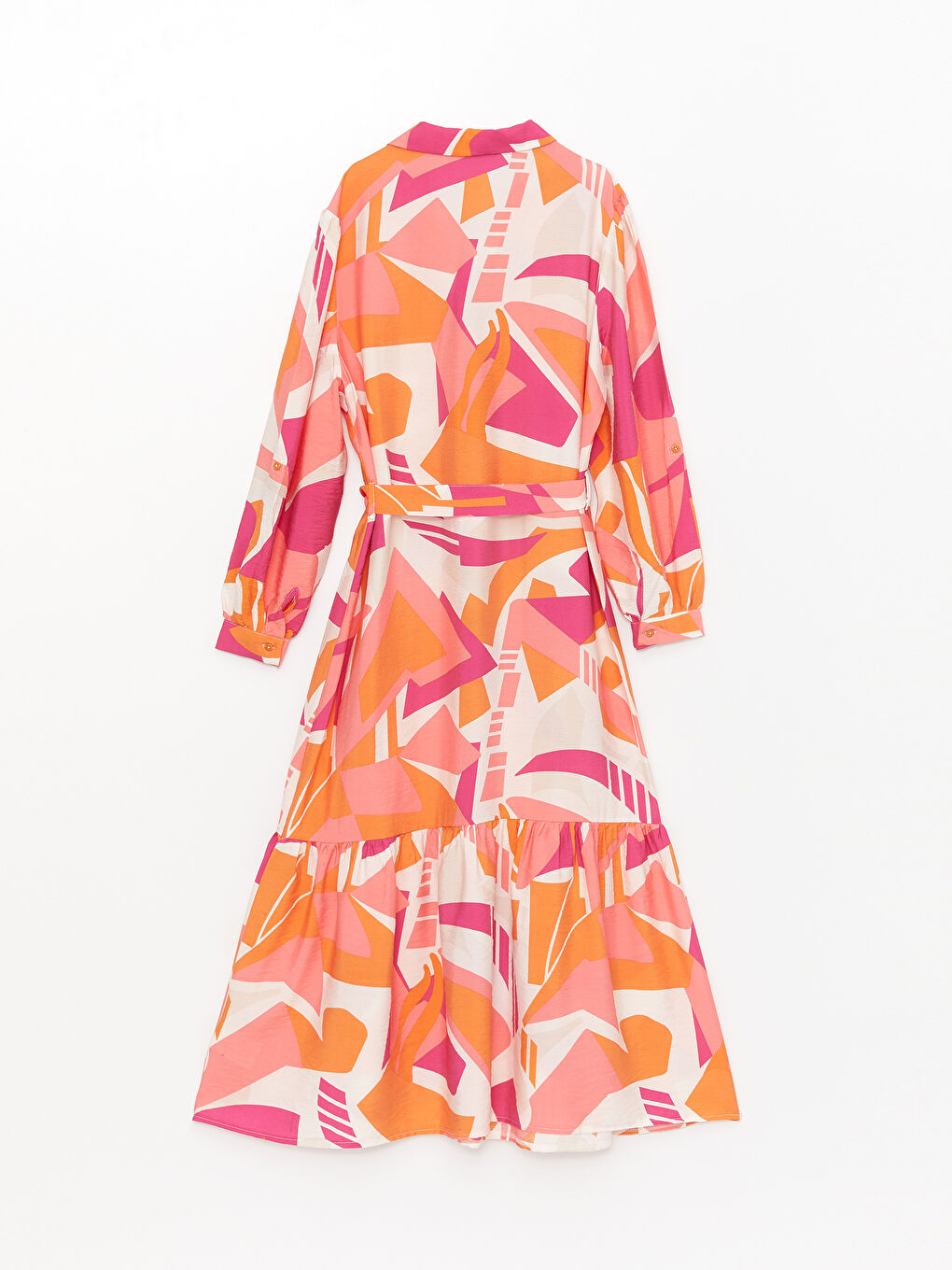 Pembe Desenli Uzun Kollu Kadın Gömlek Elbise-6