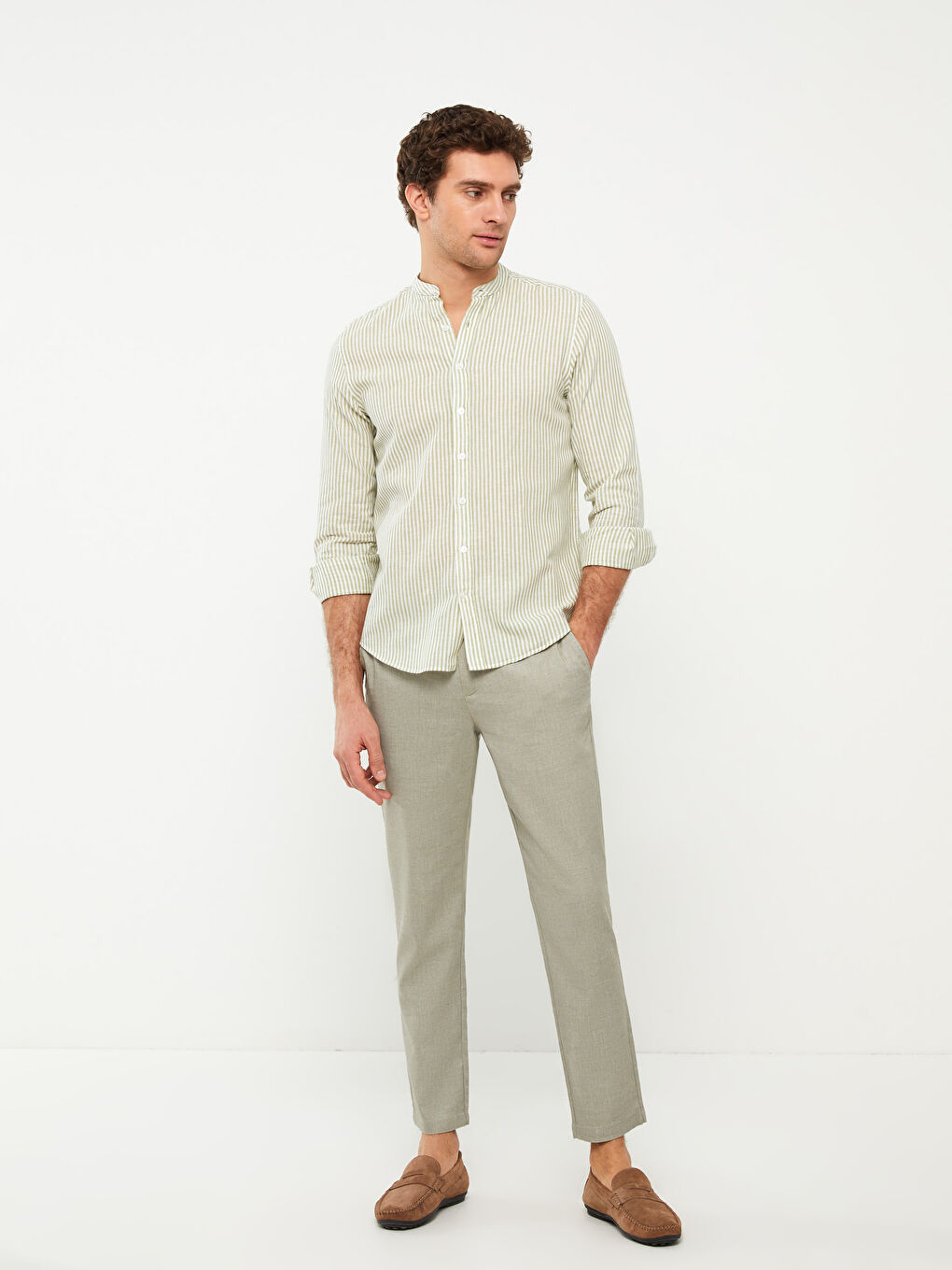 Брюки стандартного кроя из льняной смеси для мужчин-4