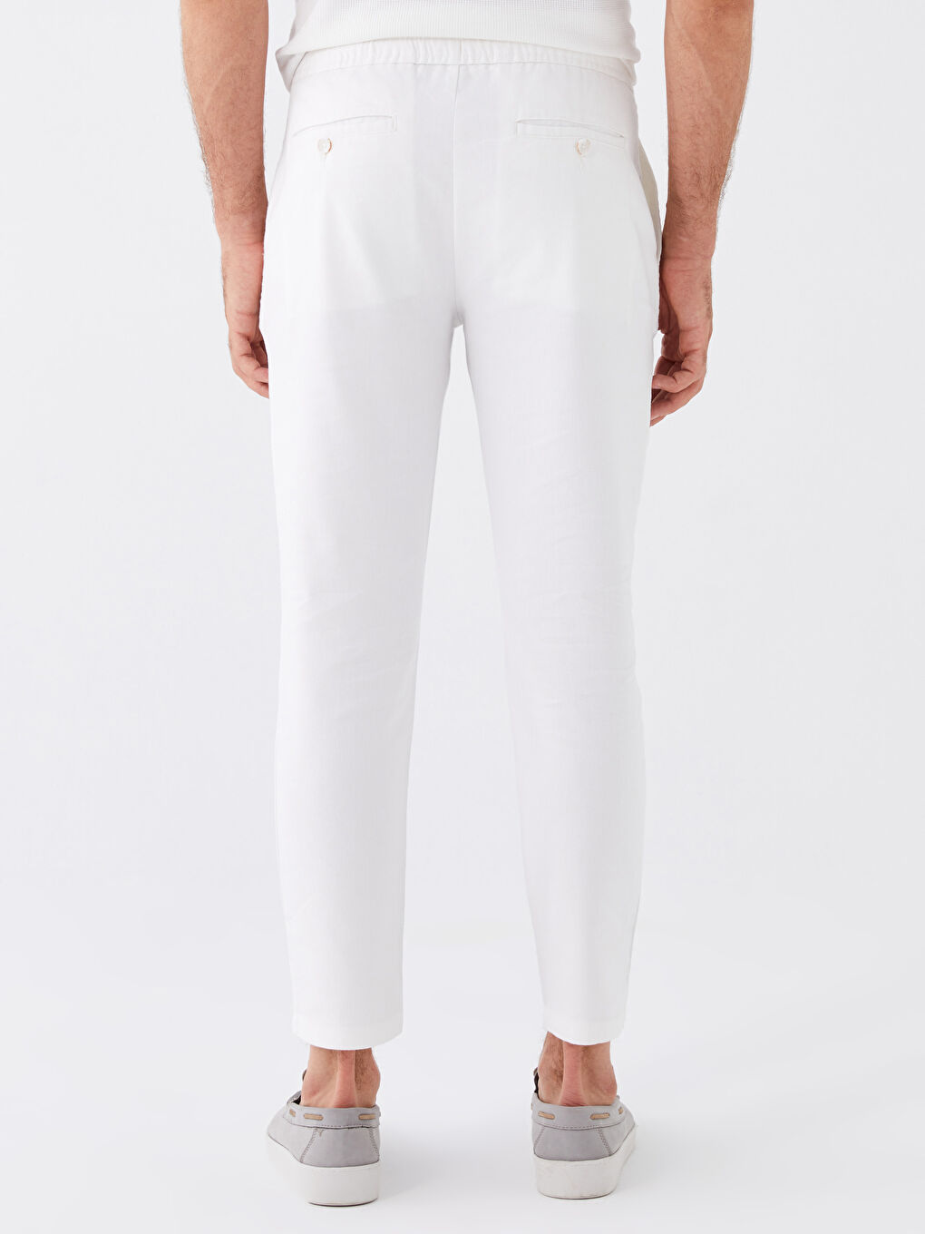 Beyaz Standart Kalıp Keten Karışımlı Erkek Pantolon-4