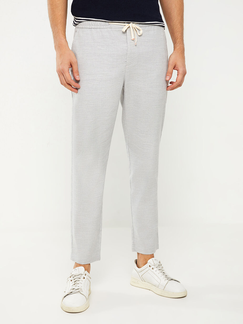 Gri Standart Kalıp Keten Karışımlı Erkek Pantolon-3