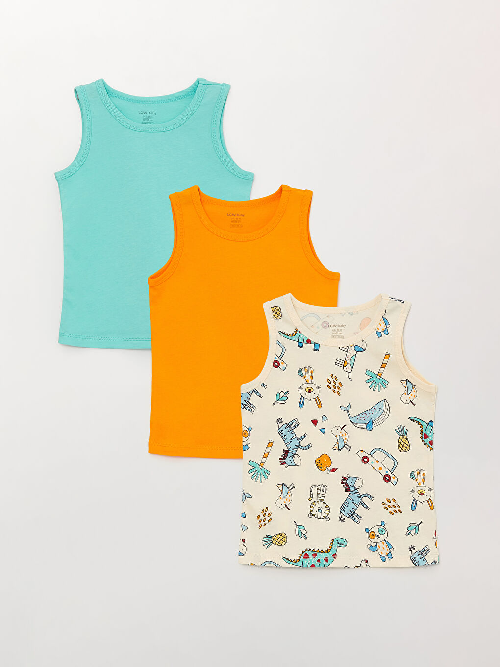 Ekru Bisiklet Yaka Erkek Bebek Atlet 3'lü