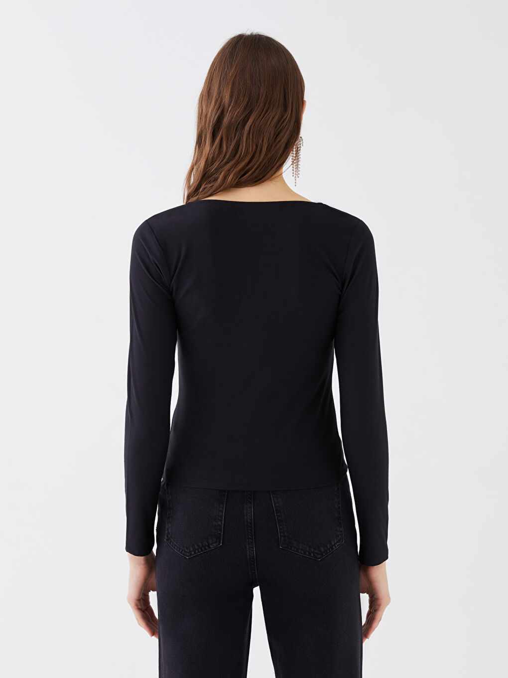 Sungirl Heart Collar Straight Long Sleeve Women's Blouse-4