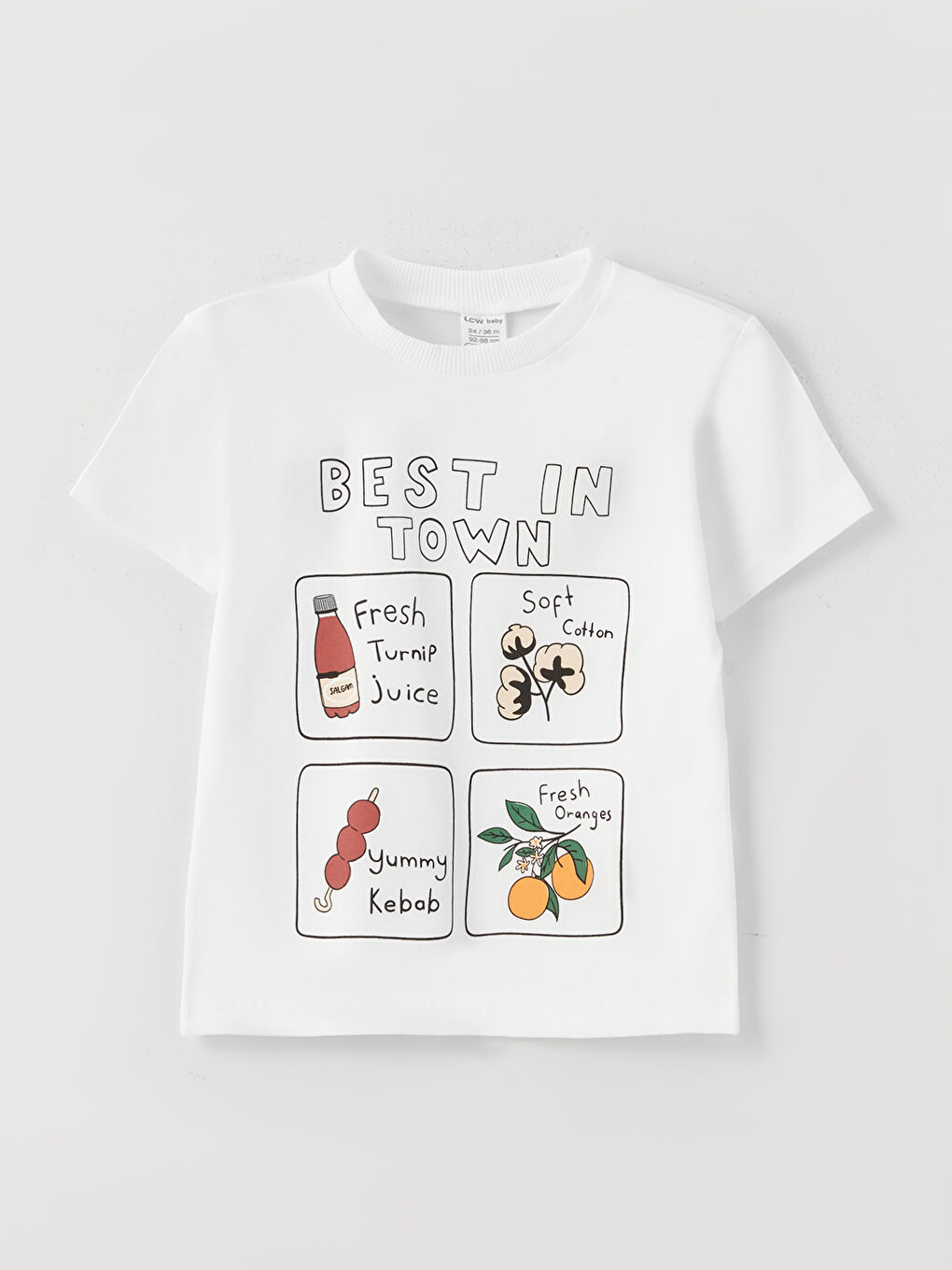 Beyaz Bisiklet Yaka Kısa Kollu Baskılı Erkek Bebek Tişört