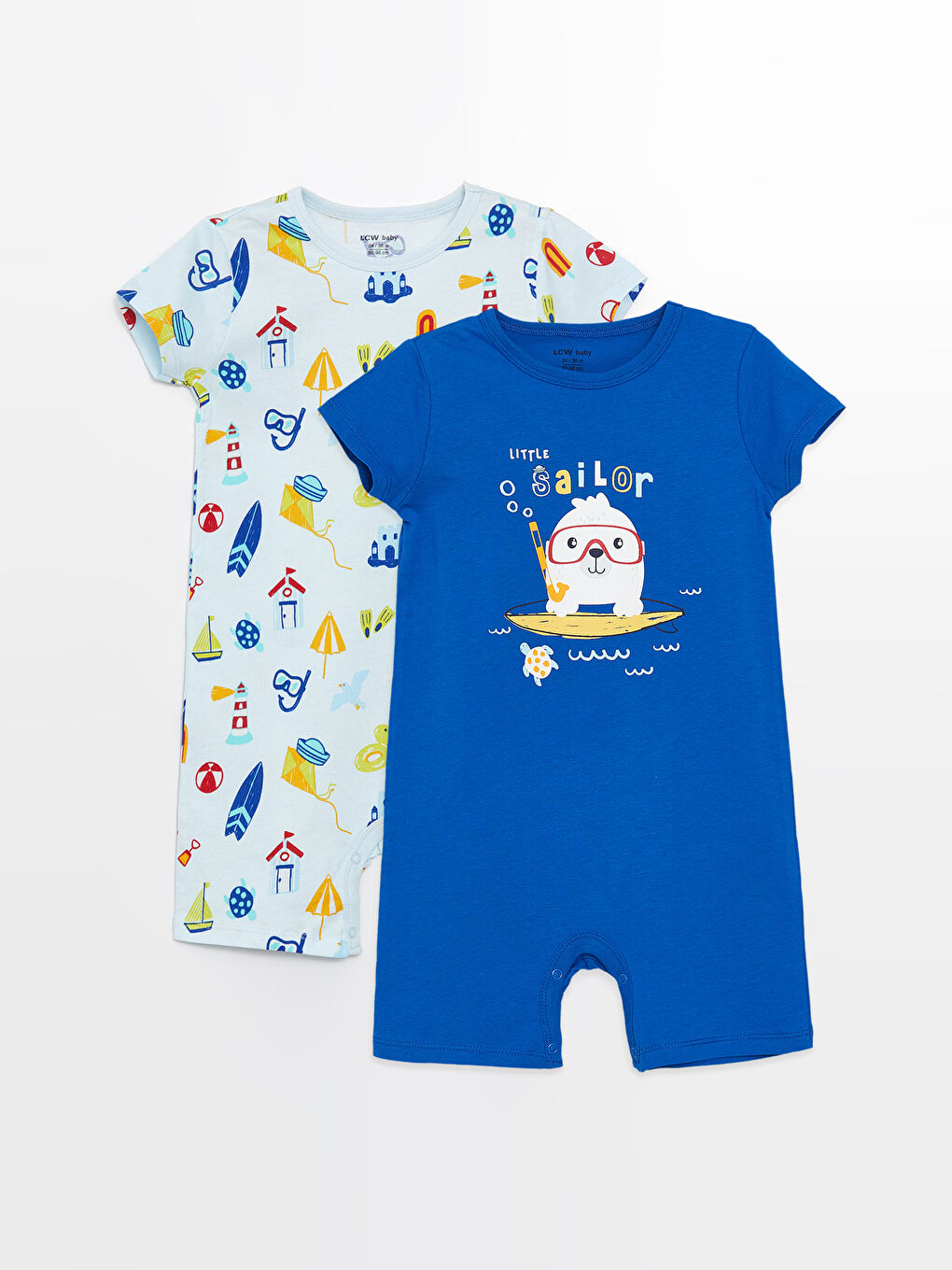 Crew Neck Printed Baby Boys' Jumpsuit 2 Pack