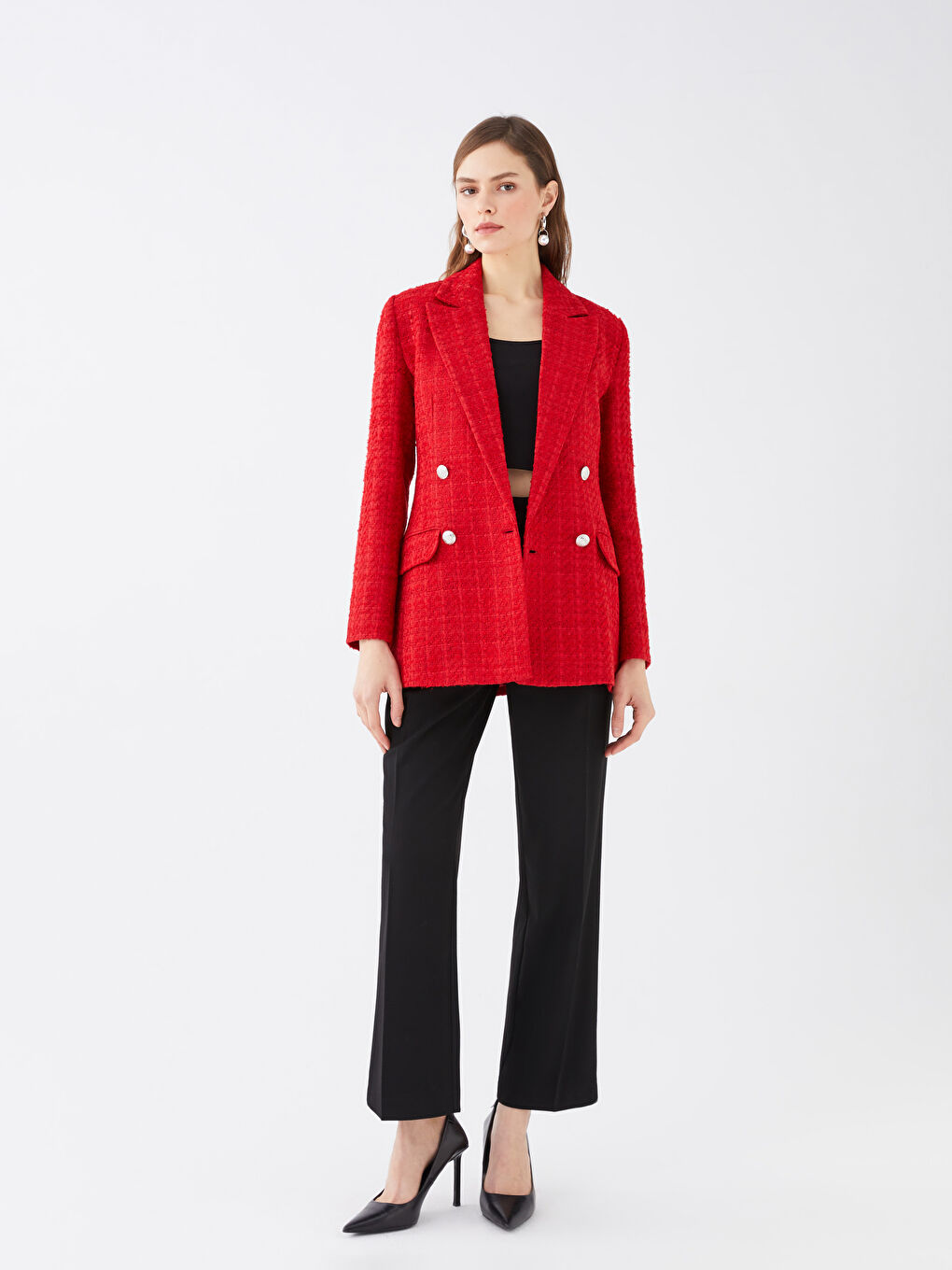 Self Patterned Long Sleeve Women's Blazer Jacket -S3CS01Z8-GYE