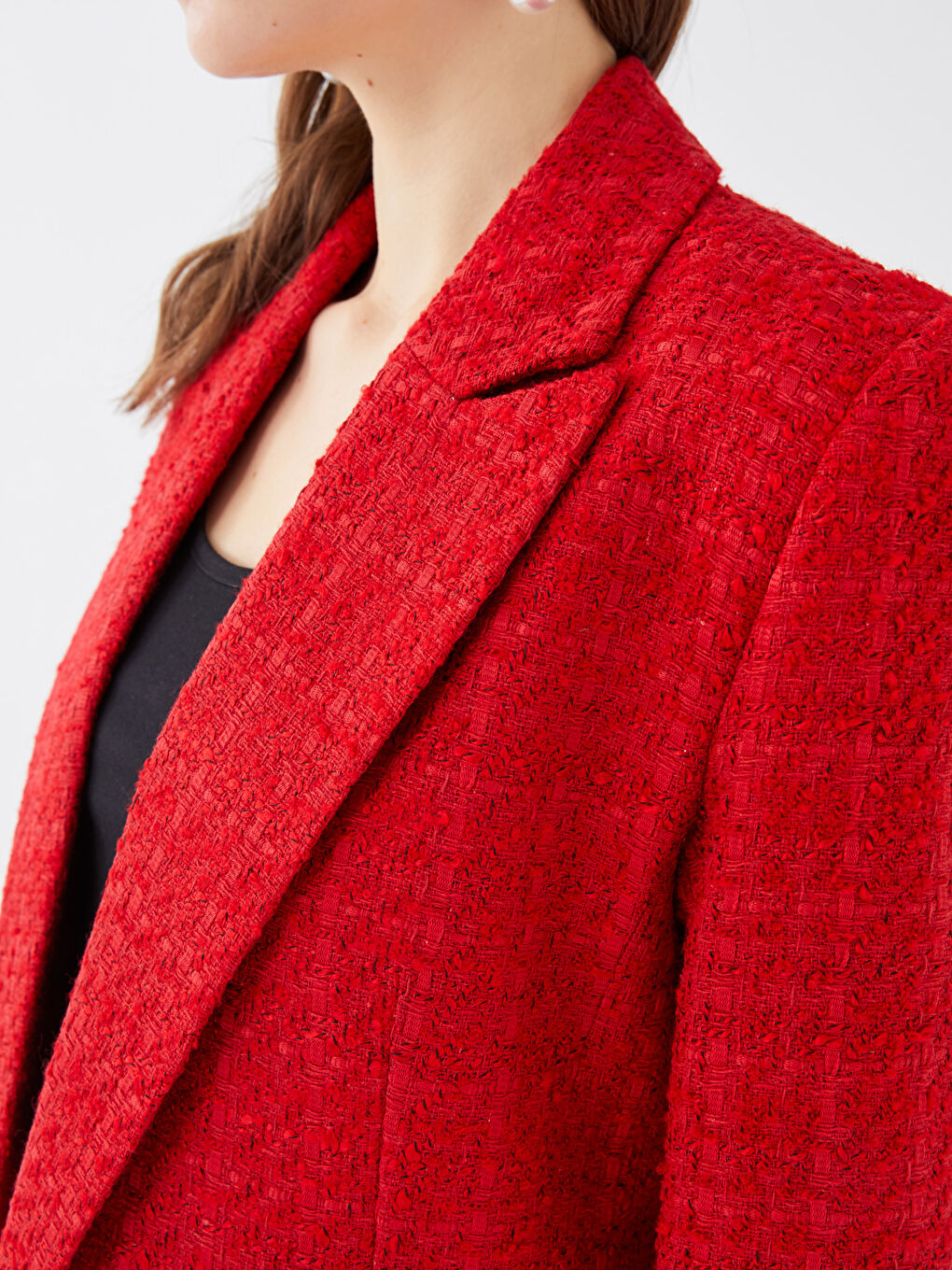 Self Patterned Long Sleeve Women's Blazer Jacket -S3CS01Z8-GYE