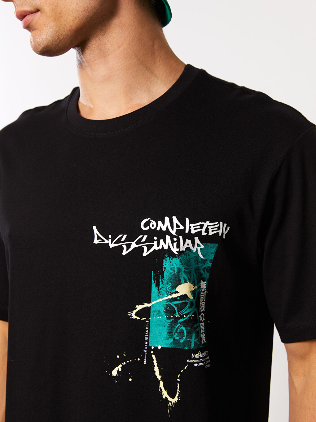 Siyah Bisiklet Yaka Kısa Kollu Baskılı Penye Erkek Tişört-3