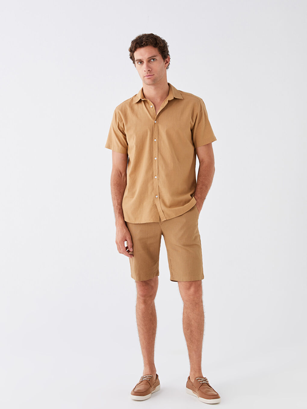 LCW Vision Bej Slim Fit Beli Bağlama Detaylı Erkek Şort