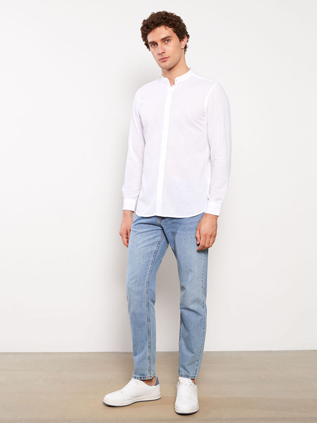 Beyaz Regular Fit Uzun Kollu Erkek Gömlek-1
