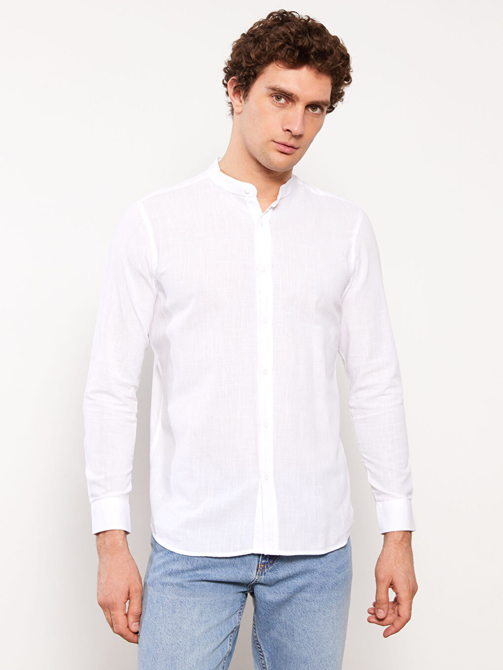 Beyaz Regular Fit Uzun Kollu Erkek Gömlek-2