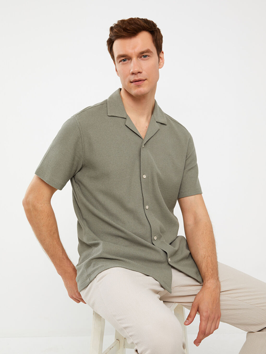 Yeşil Regular Fit Kısa Kollu Erkek Gömlek