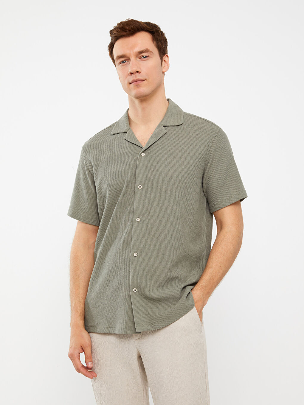 Yeşil Regular Fit Kısa Kollu Erkek Gömlek-1