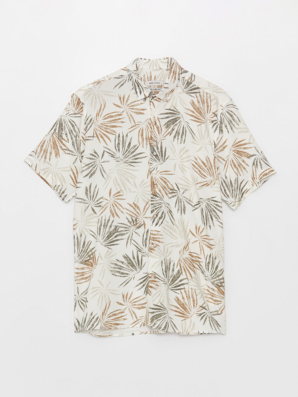 Bej Regular Fit Kısa Kollu Desenli Viskon Erkek Gömlek-5