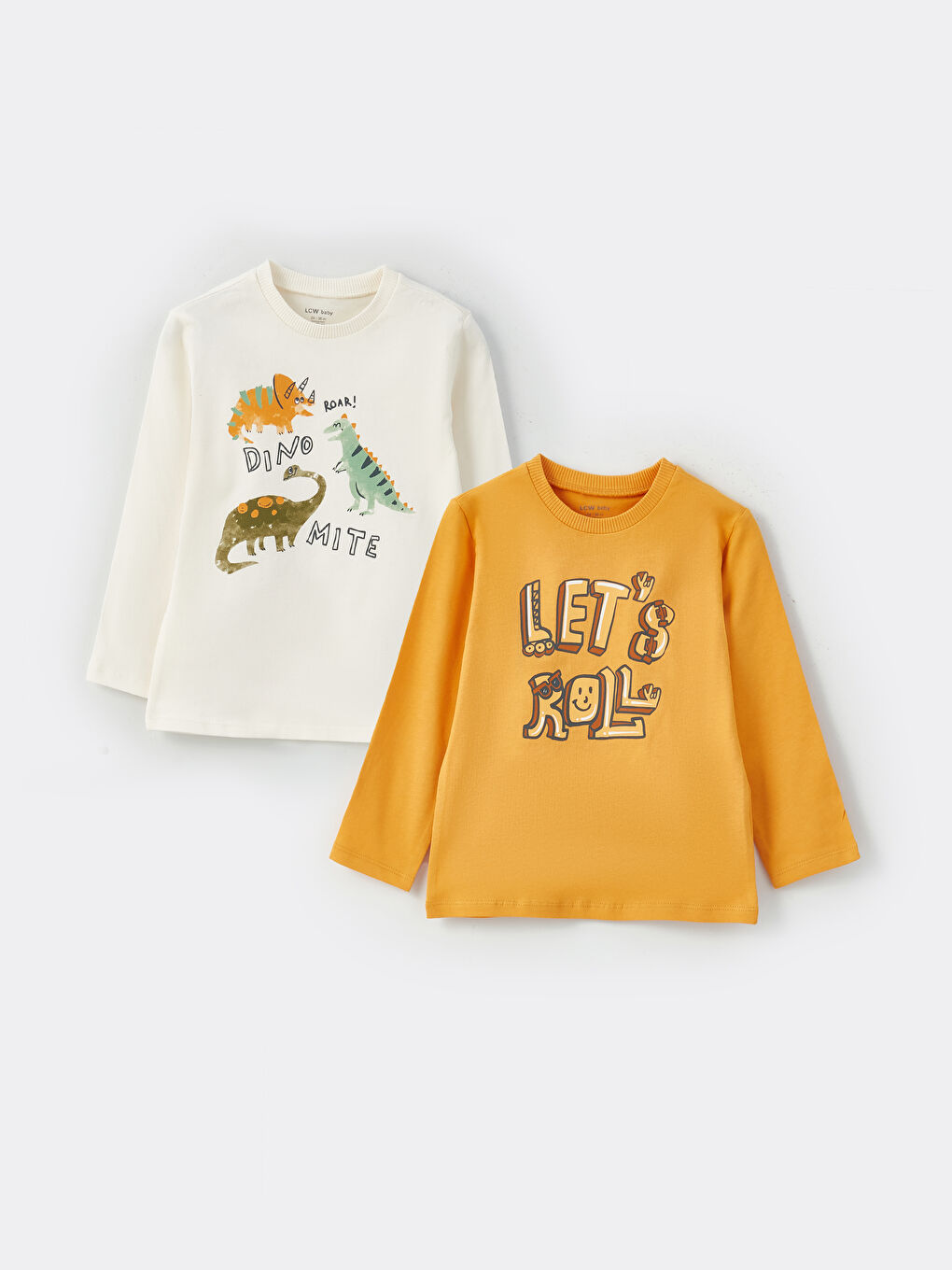 Tricou Bebeluși Băieți cu Mânecă Lungă și Guler Rotund Imprimat, Pachet de 2 Bucăți