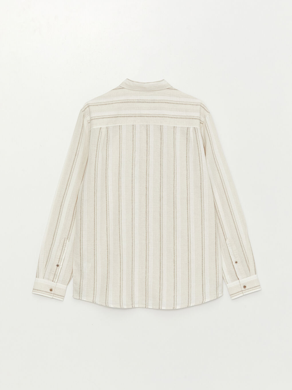 Ekru Regular Fit Uzun Kollu Çizgili Keten Karışımlı Erkek Gömlek-6