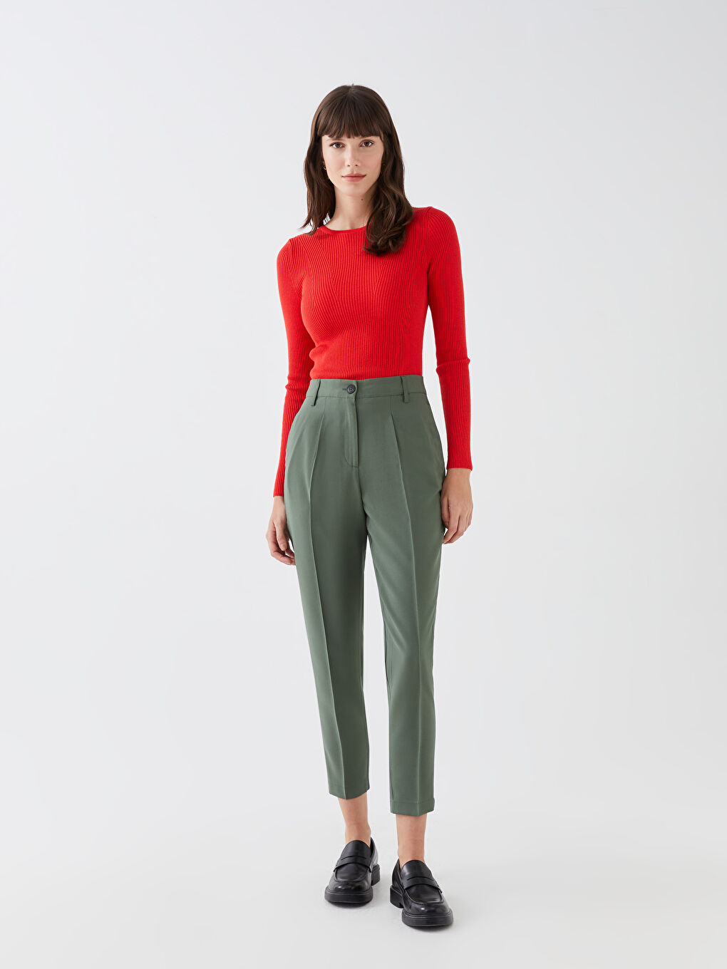 Crew Neck Ajour Long Sleeve Women's Tricot Sweater -S3CS48Z8-GYE