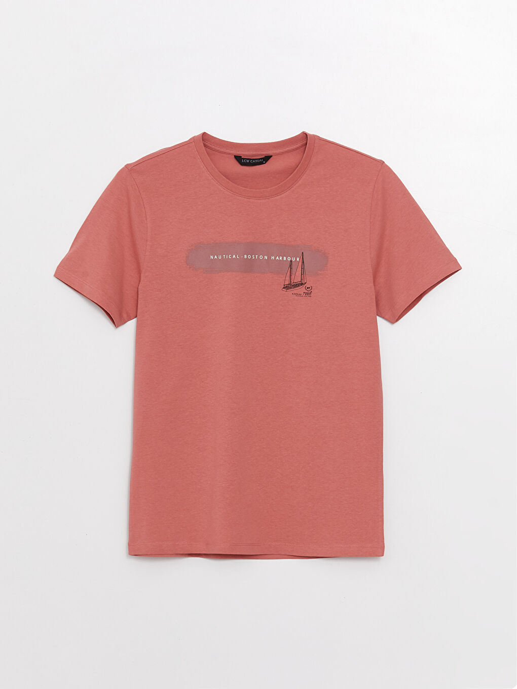 Pembe Bisiklet Yaka Kısa Kollu Baskılı Penye Erkek Tişört-5