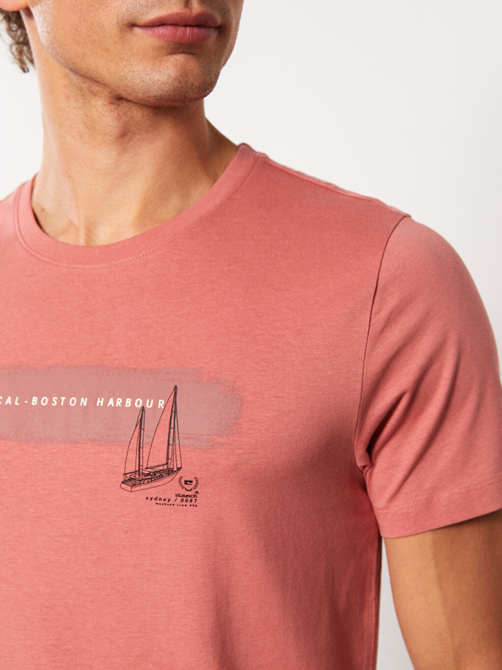 Pembe Bisiklet Yaka Kısa Kollu Baskılı Penye Erkek Tişört-3