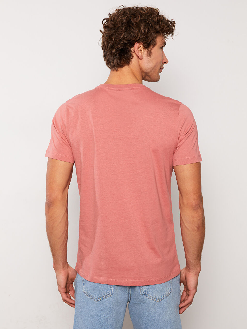 Pembe Bisiklet Yaka Kısa Kollu Baskılı Penye Erkek Tişört-4