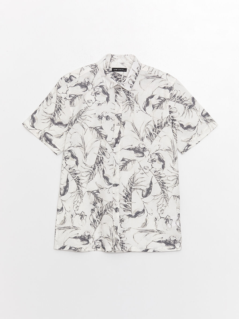 قميص بوبلين منقوش كم قصير بقصة عادية للرجال-5