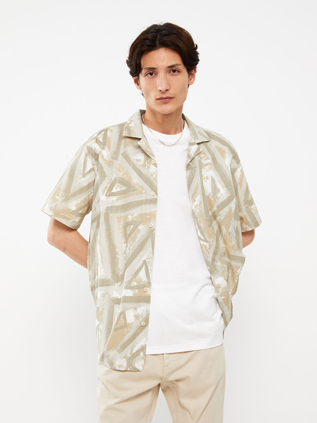 Regular Fit Short Sleeve Patterned Viscose Men's Shirt-1