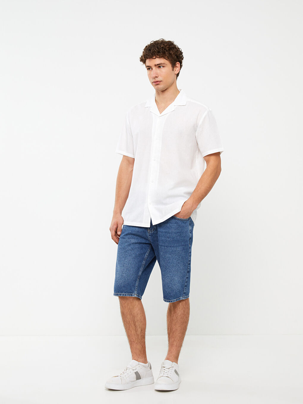 Regular Fit Short Sleeve Linen Blend Men's Shirt-2