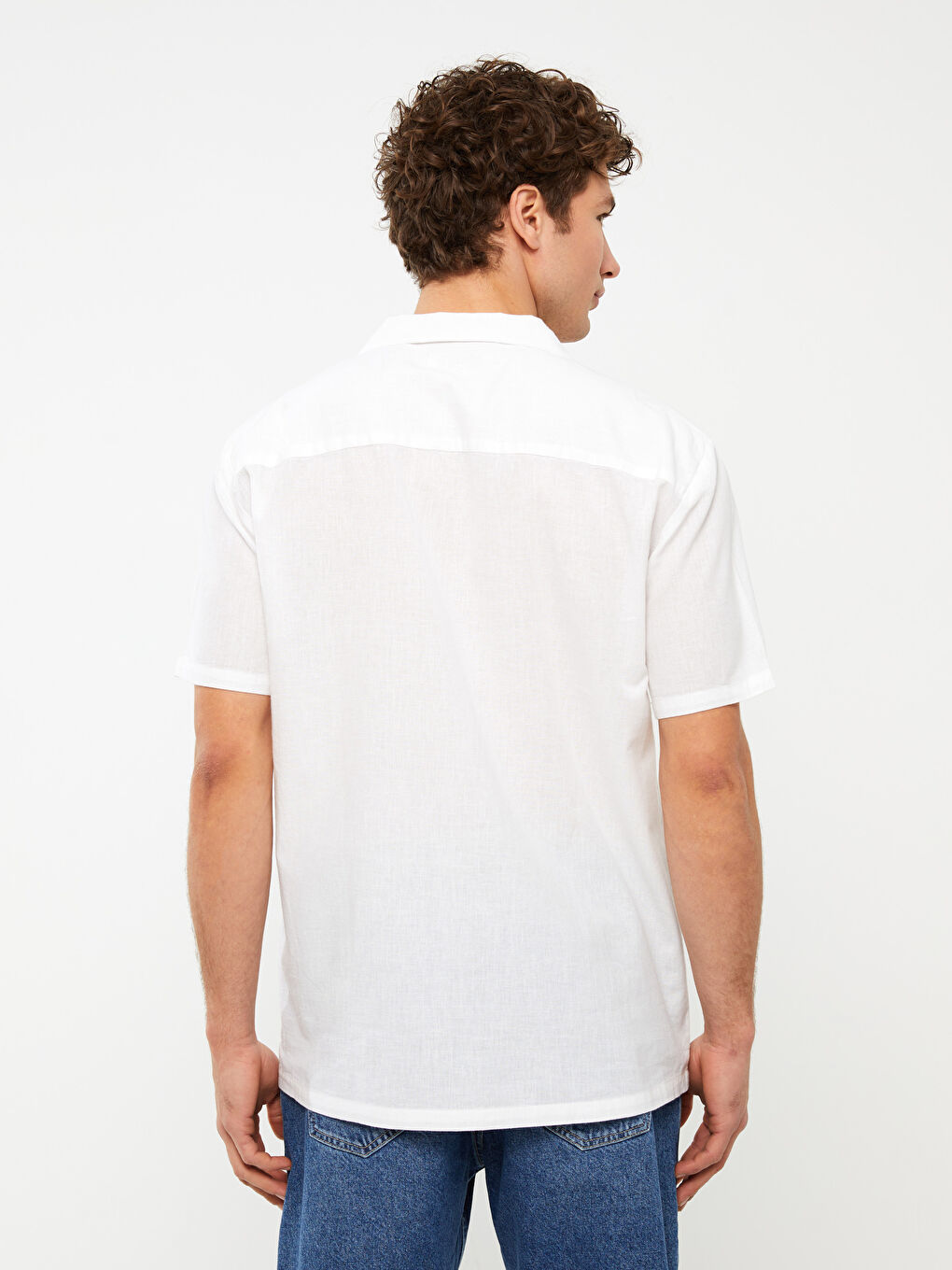 Regular Fit Short Sleeve Linen Blend Men's Shirt-4